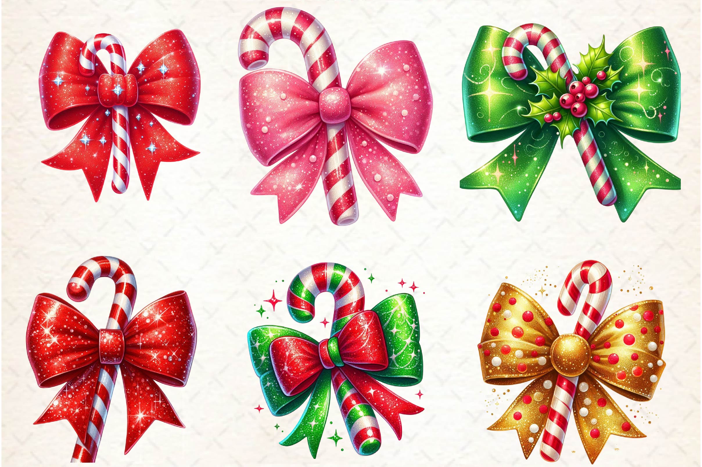 Glitter Christmas Bow Candy Cane Clipart Bundle - CraftNest - Digital Crafting and Art