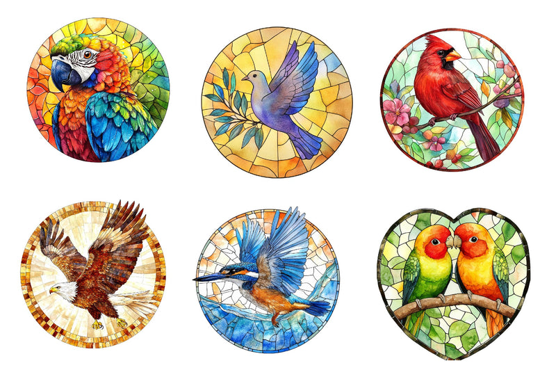 Round Stained Glass Birds Clipart Bundle - CraftNest - Digital Crafting and Art