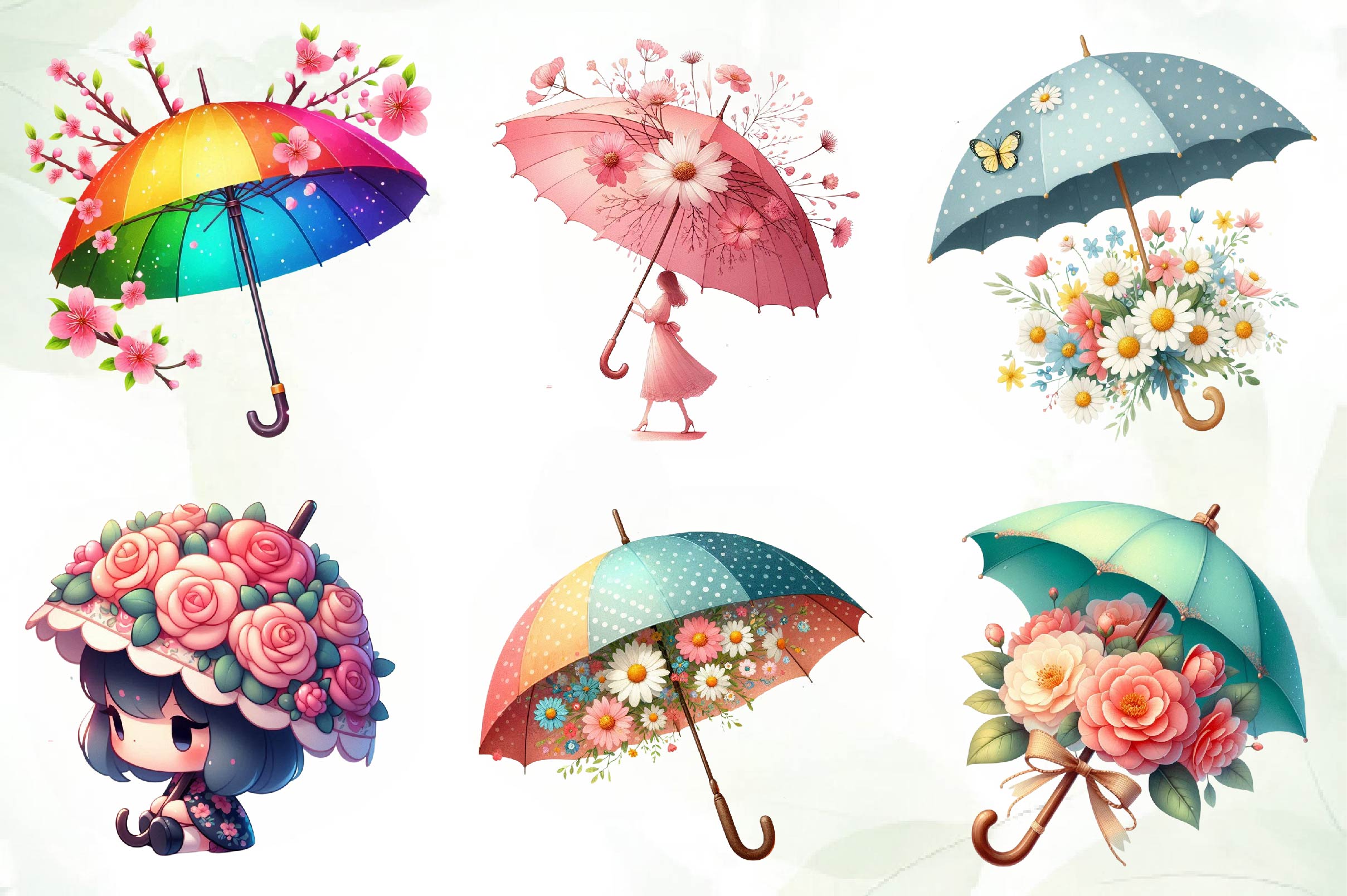 Spring Flowers Umbrella Clipart Bundle 2 - CraftNest - Digital Crafting and Art