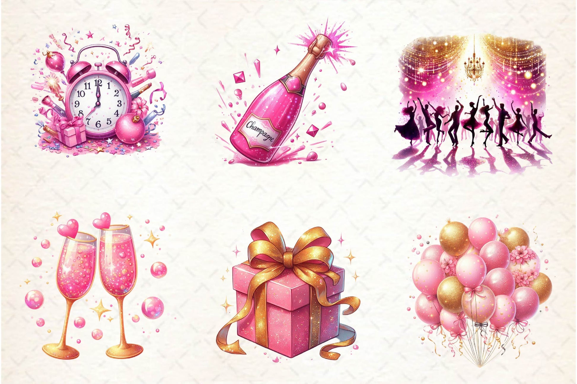Glitter Pink Happy New Year 2025 Clipart Bundle - CraftNest - Digital Crafting and Art
