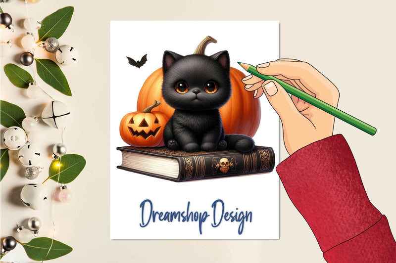 Halloween Black Cat On Books Clipart Bundle - CraftNest - Digital Crafting and Art