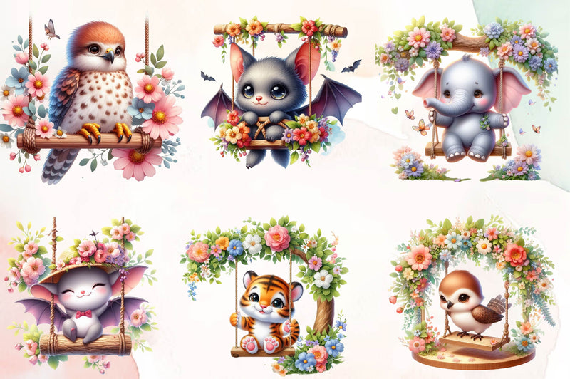 Animals On Swings Clipart Bundle - CraftNest - Digital Crafting and Art