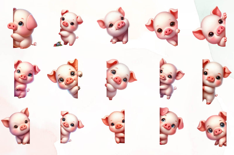 Pig Peeking Around Corner Clipart Bundle - CraftNest - Digital Crafting and Art