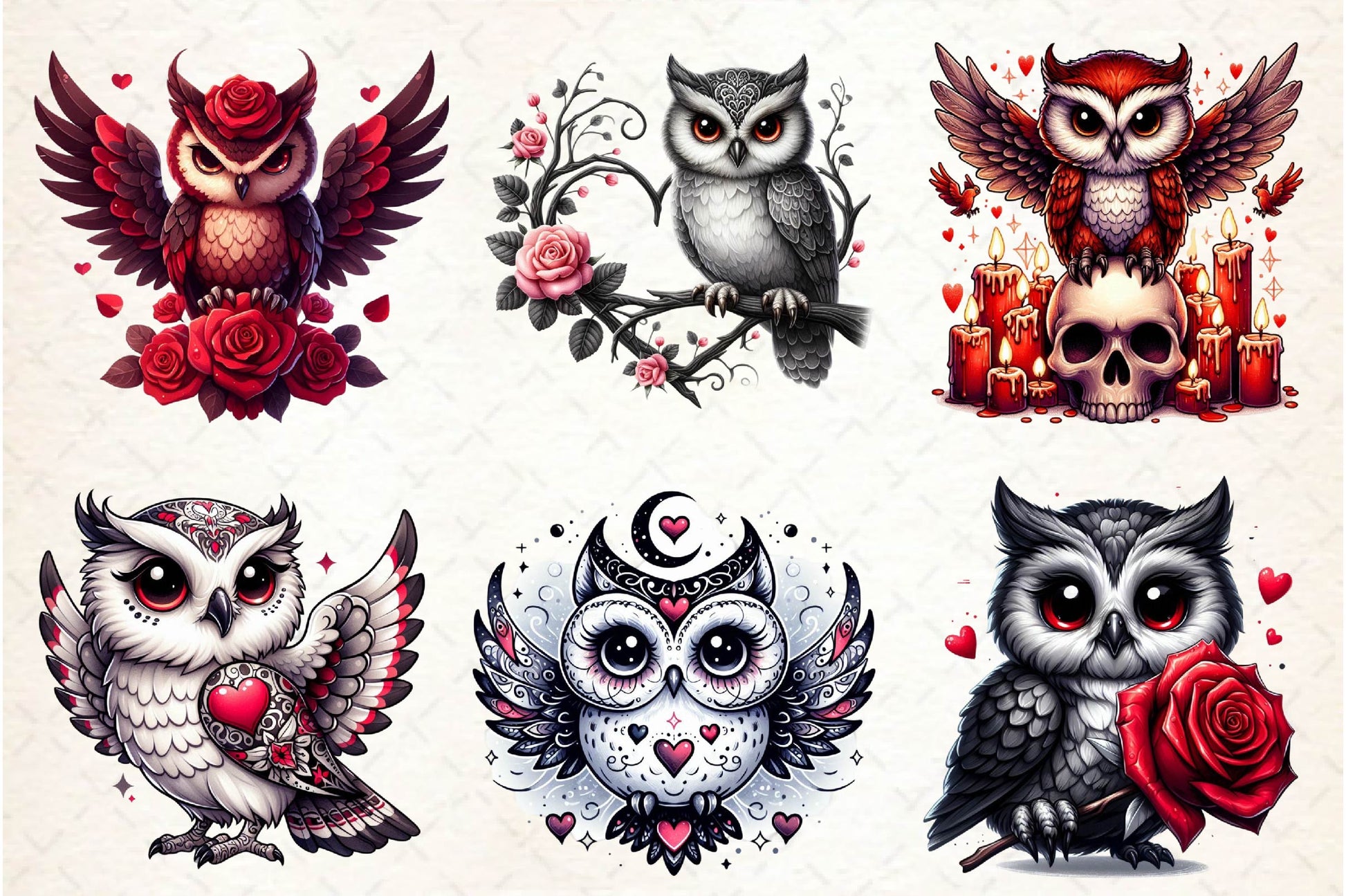 Valentine Gothic Owls Clipart Bundle - CraftNest - Digital Crafting and Art