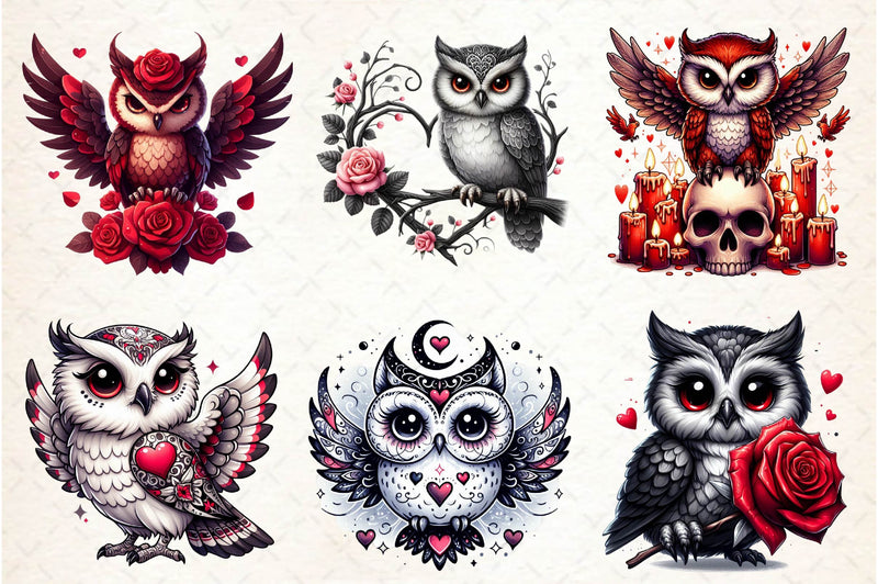 Valentine Gothic Owls Clipart Bundle - CraftNest - Digital Crafting and Art