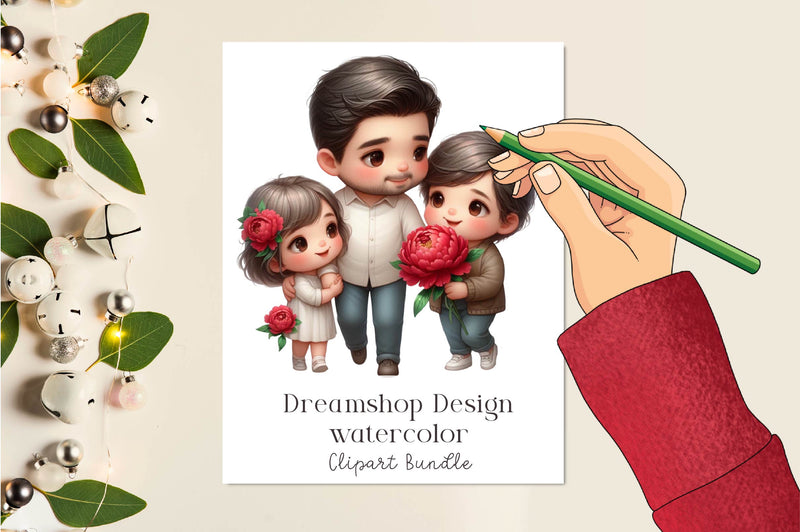 Latino Father With Children Clipart Bundle - CraftNest - Digital Crafting and Art