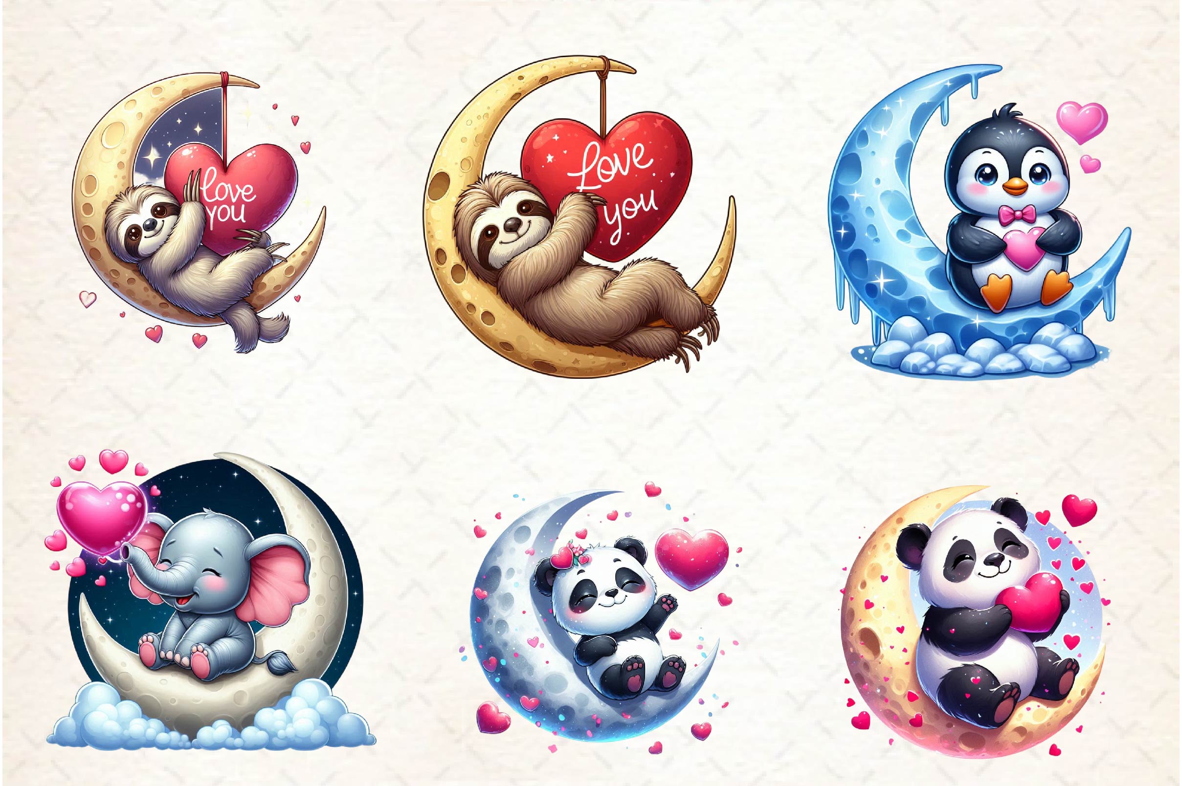 Valentine Animal On Moon Clipart Bundle - CraftNest - Digital Crafting and Art