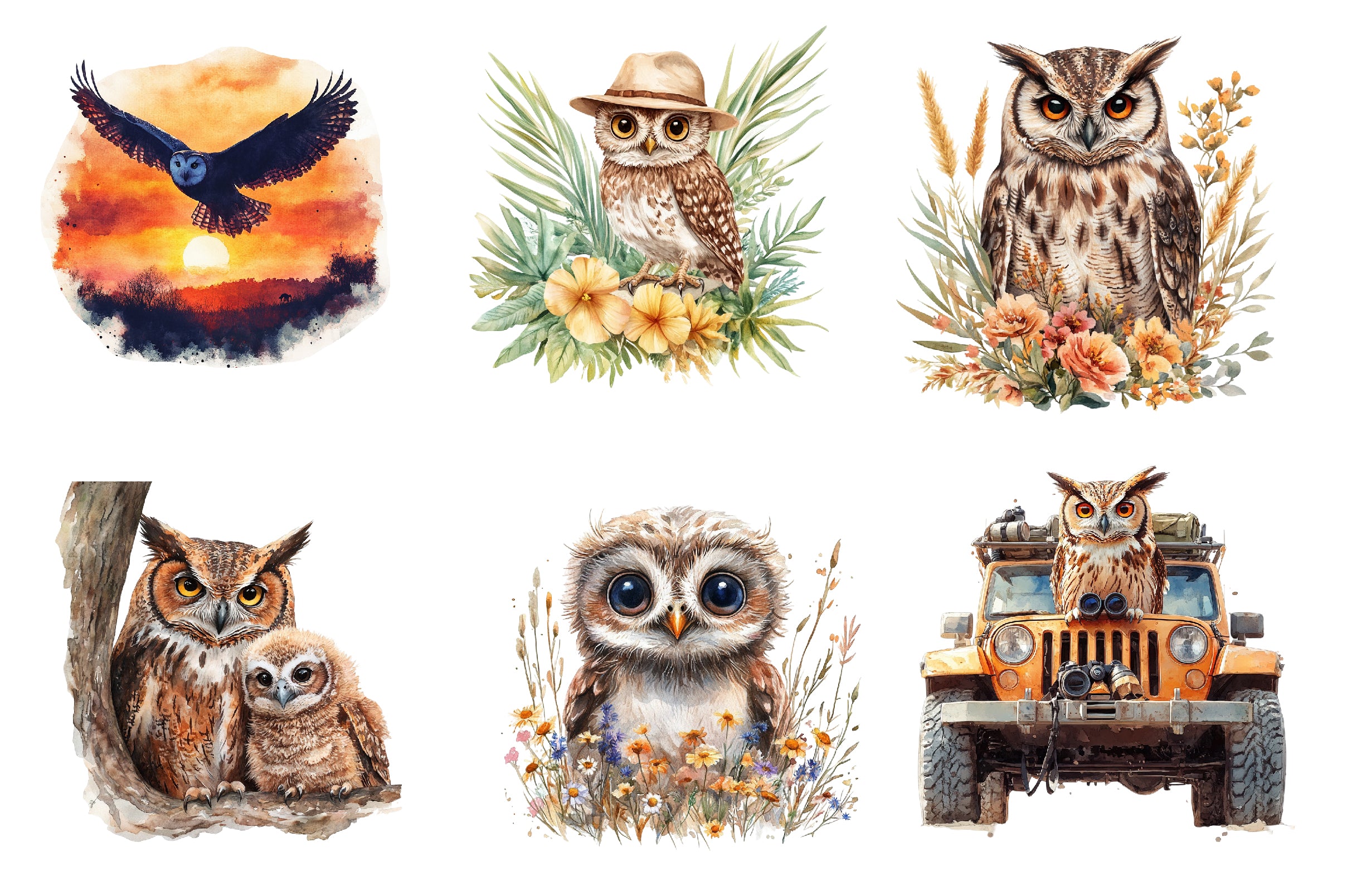 Safari Owl Clipart Bundle - CraftNest - Digital Crafting and Art