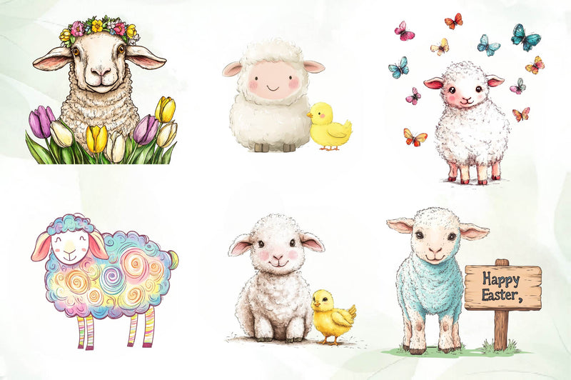 Brushstroke Sheep Easter Clipart Bundle - CraftNest - Digital Crafting and Art