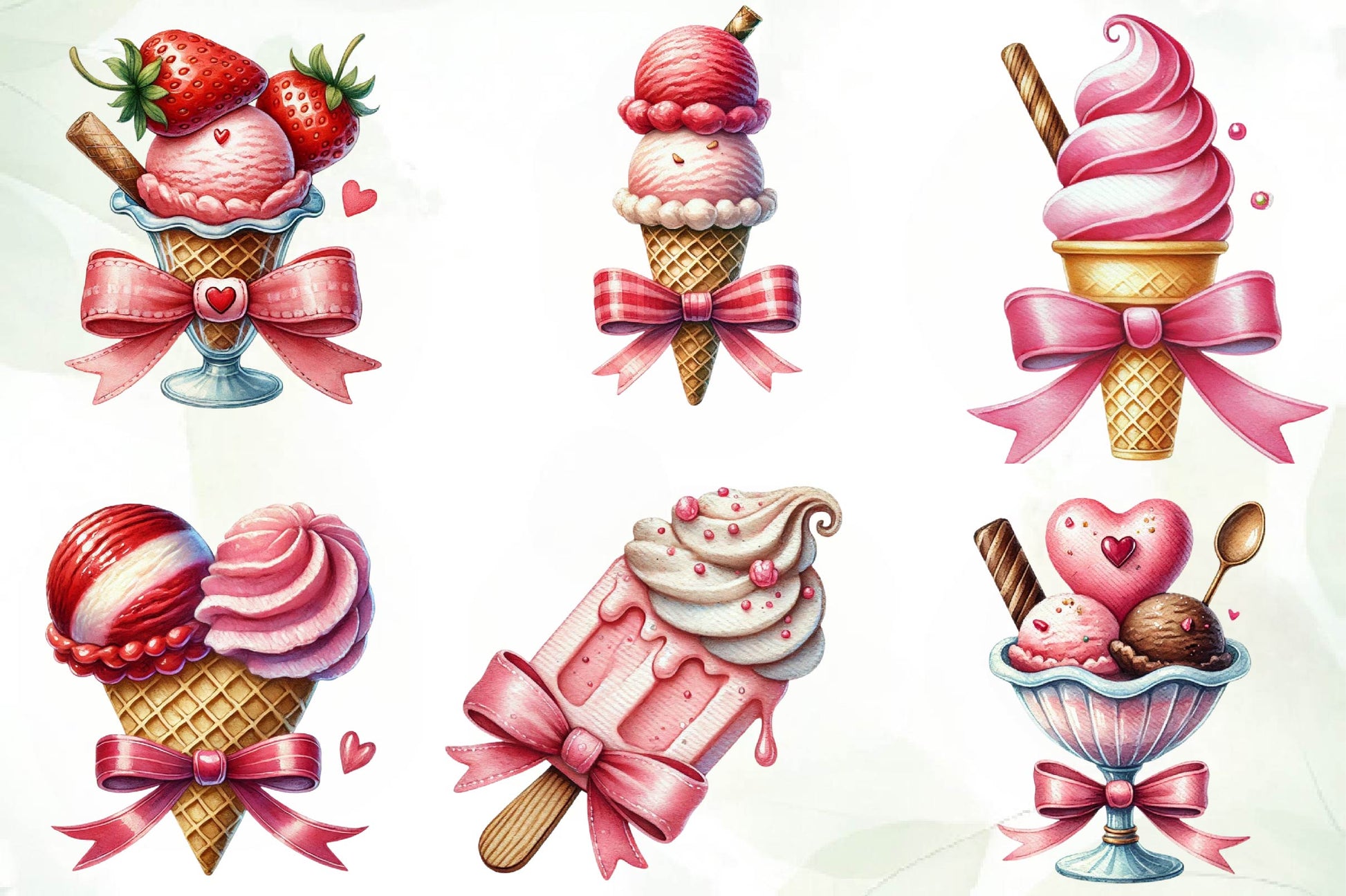 Valentines Ice Cream With Bows Clipart Bundle - CraftNest - Digital Crafting and Art