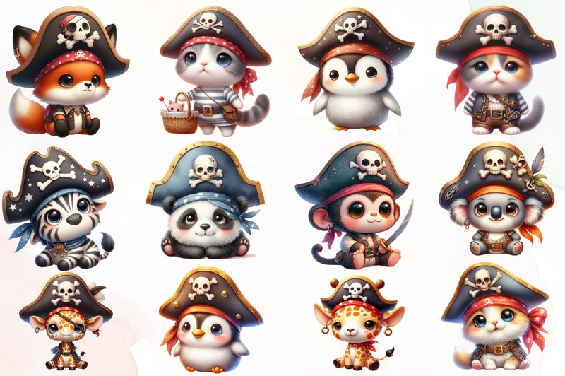 Pirate Cute Animal Pirates Clipart Bundle - CraftNest - Digital Crafting and Art