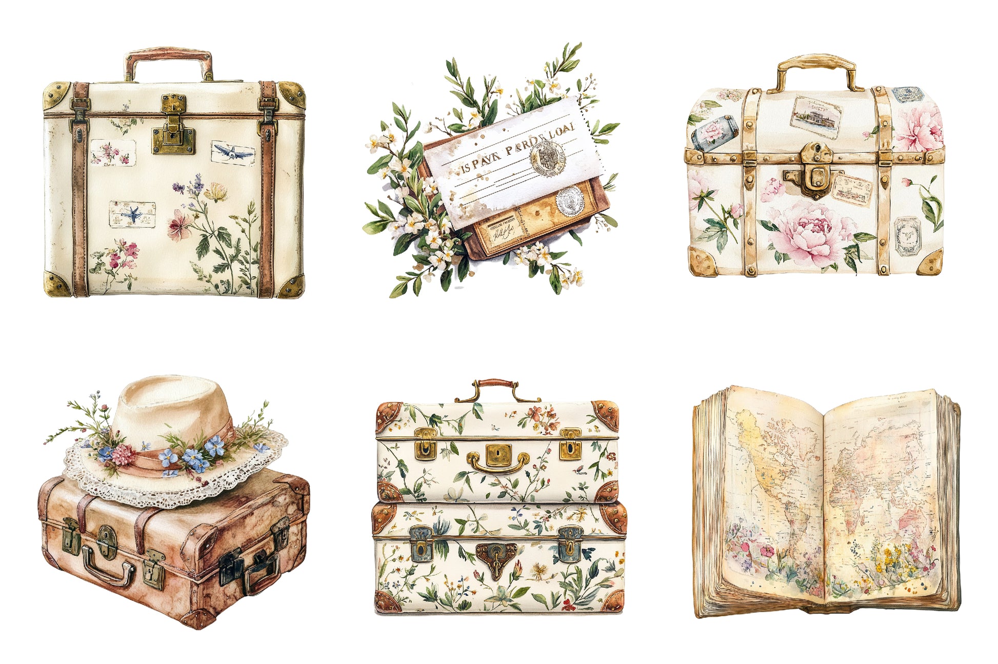 Antique Ivory Travel Clipart Bundle - CraftNest - Digital Crafting and Art