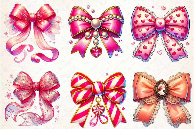 Pink Coquette Valentine Bow Clipart Bundle - CraftNest - Digital Crafting and Art