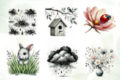 Black And White Spring Clipart Bundle - CraftNest - Digital Crafting and Art