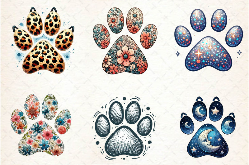 Colorful Animal Paw Print Clipart Bundle - CraftNest - Digital Crafting and Art