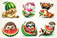 Summer Animals Enjoy Watermelon Clipart Bundle 1 - CraftNest - Digital Crafting and Art