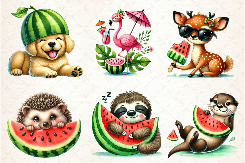 Summer Animals Enjoy Watermelon Clipart Bundle 1 - CraftNest - Digital Crafting and Art