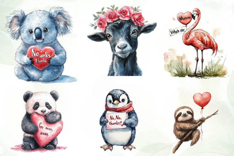 Grumpy Valentine Animal Clipart Bundle - CraftNest - Digital Crafting and Art