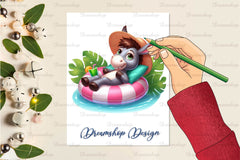 Pink Animals Relaxing On Swimming Float Clipart Bundle - CraftNest - Digital Crafting and Art