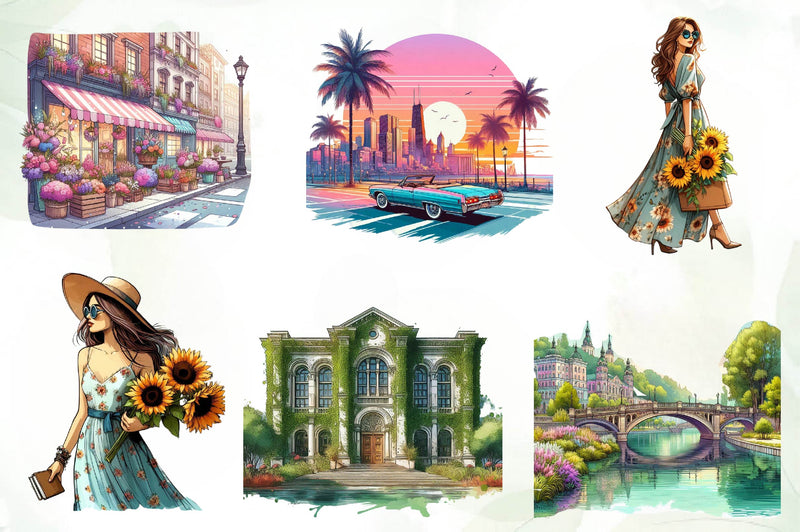 Summer City Clipart Bundle - CraftNest - Digital Crafting and Art
