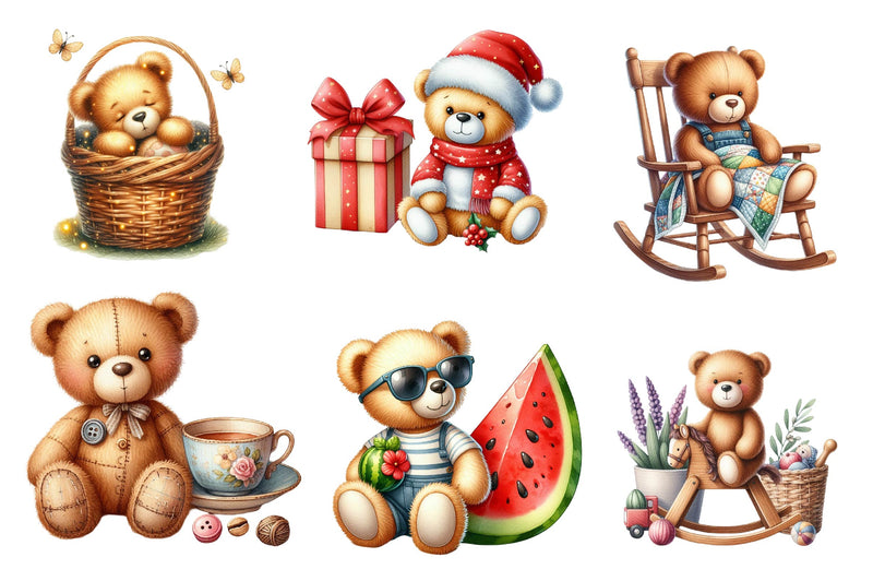 Cute Plush Toy Teddy Bear Clipart Bundle - CraftNest - Digital Crafting and Art