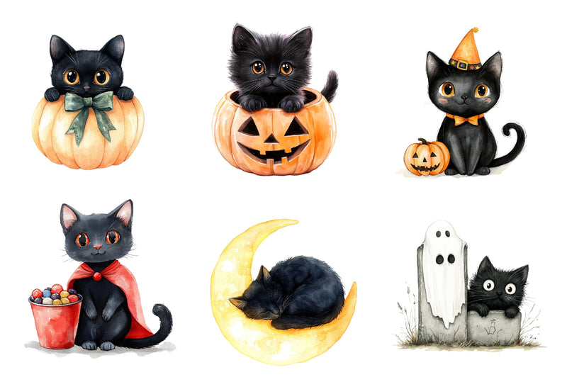 Cute Halloween Black Cats Clipart Bundle - CraftNest - Digital Crafting and Art