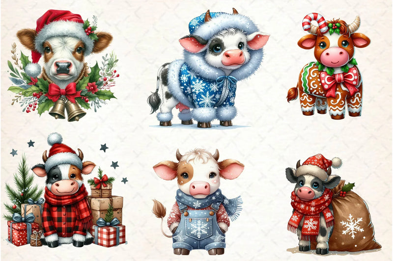 Old Rustic Christmas Cow Clipart Bundle - CraftNest - Digital Crafting and Art