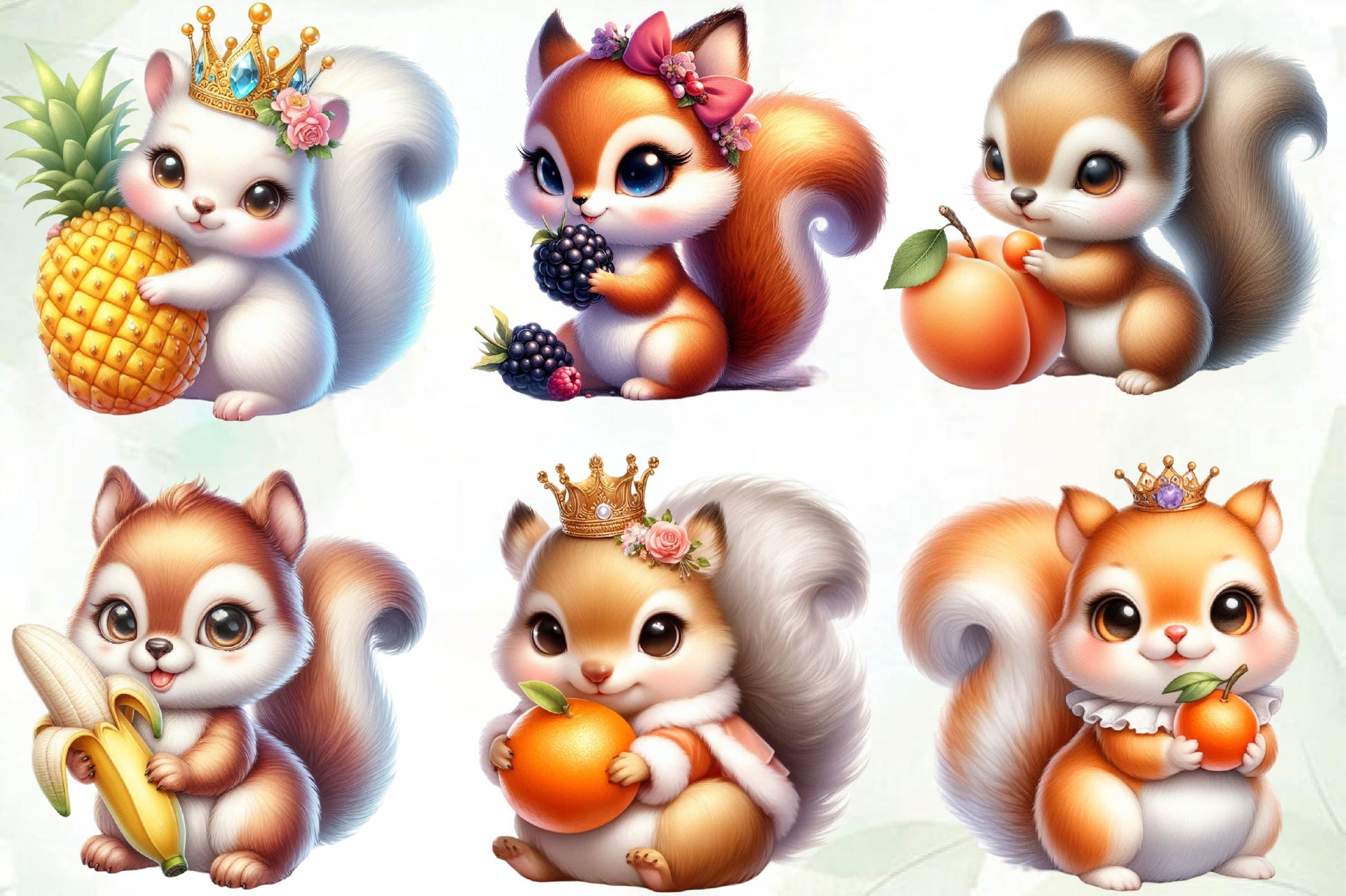 Cute Squirrel With Fruits Clipart Bundle - CraftNest - Digital Crafting and Art