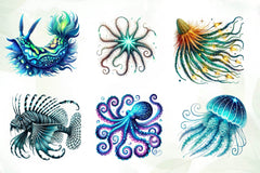 Bioluminescent Sea Animal Cliparts Clipart Bundle - CraftNest - Digital Crafting and Art