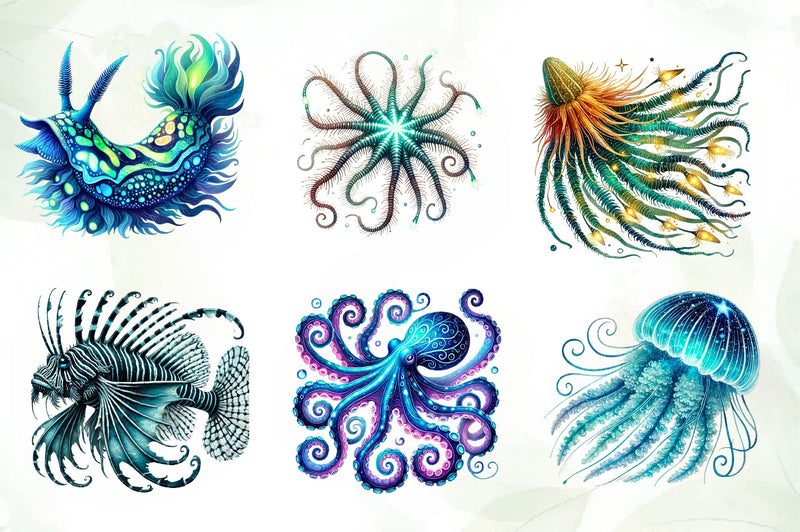 Bioluminescent Sea Animal Cliparts Clipart Bundle - CraftNest - Digital Crafting and Art