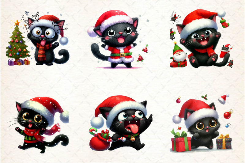 Funny Christmas Black Cat Clipart Bundle 2 - CraftNest - Digital Crafting and Art