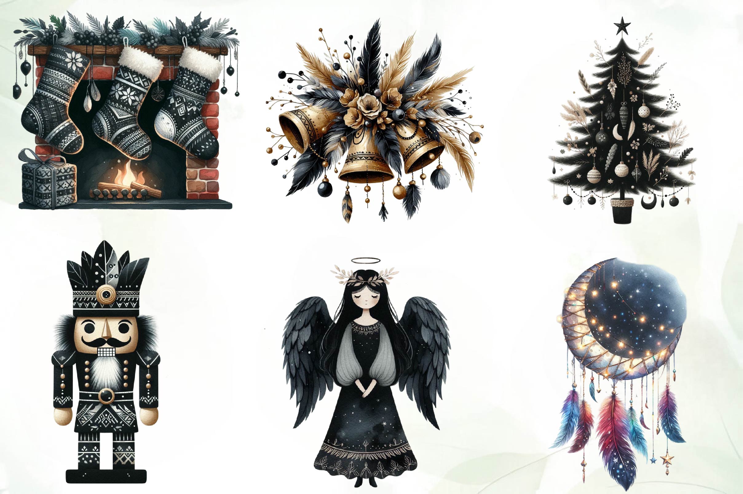 Boho Moody Christmas Clipart Bundle - CraftNest - Digital Crafting and Art