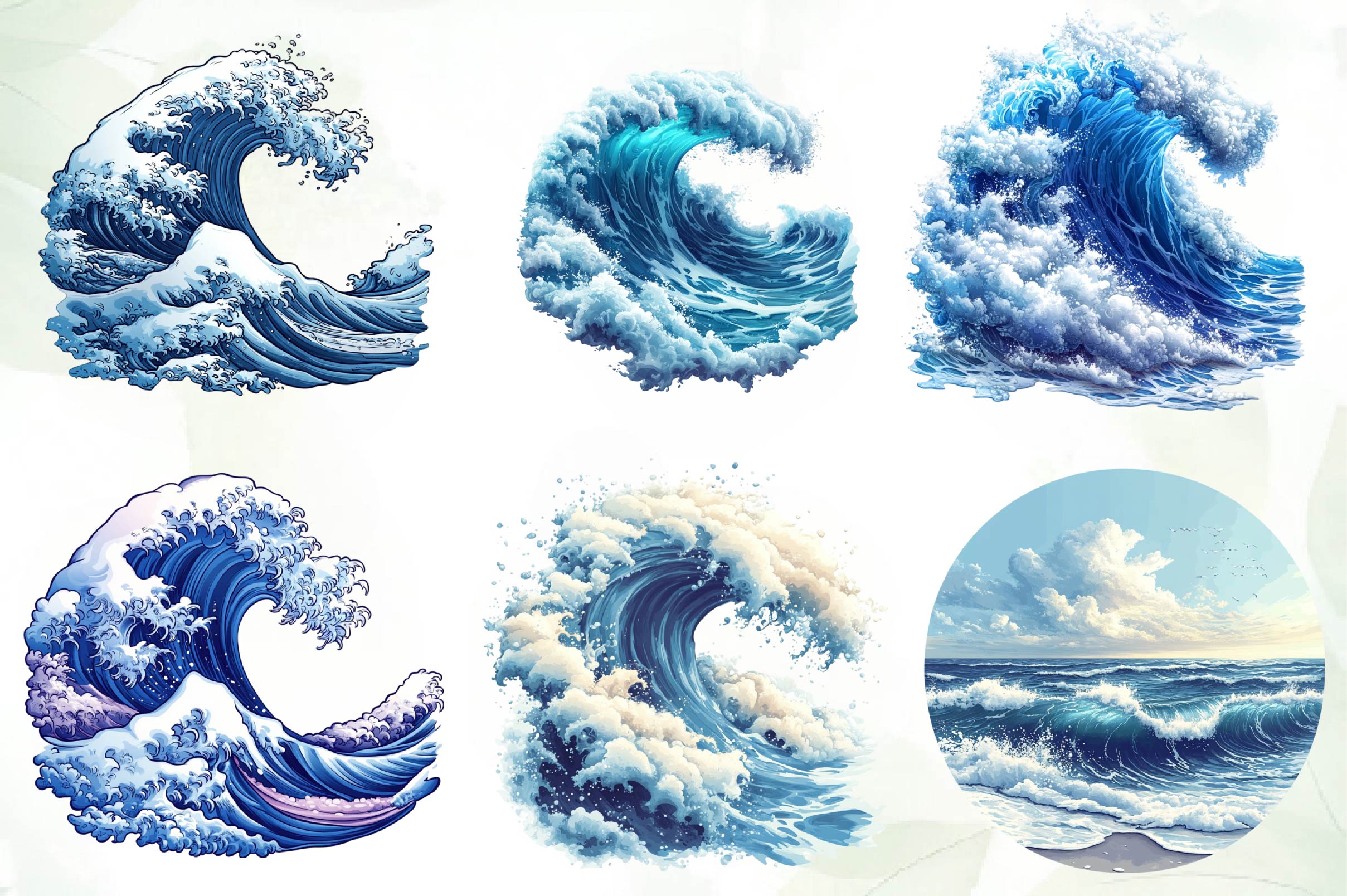 Vintage Ocean Waves Clipart Bundle - CraftNest - Digital Crafting and Art