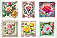 Valentine Rose Postage Stamp Clipart Bundle - CraftNest - Digital Crafting and Art