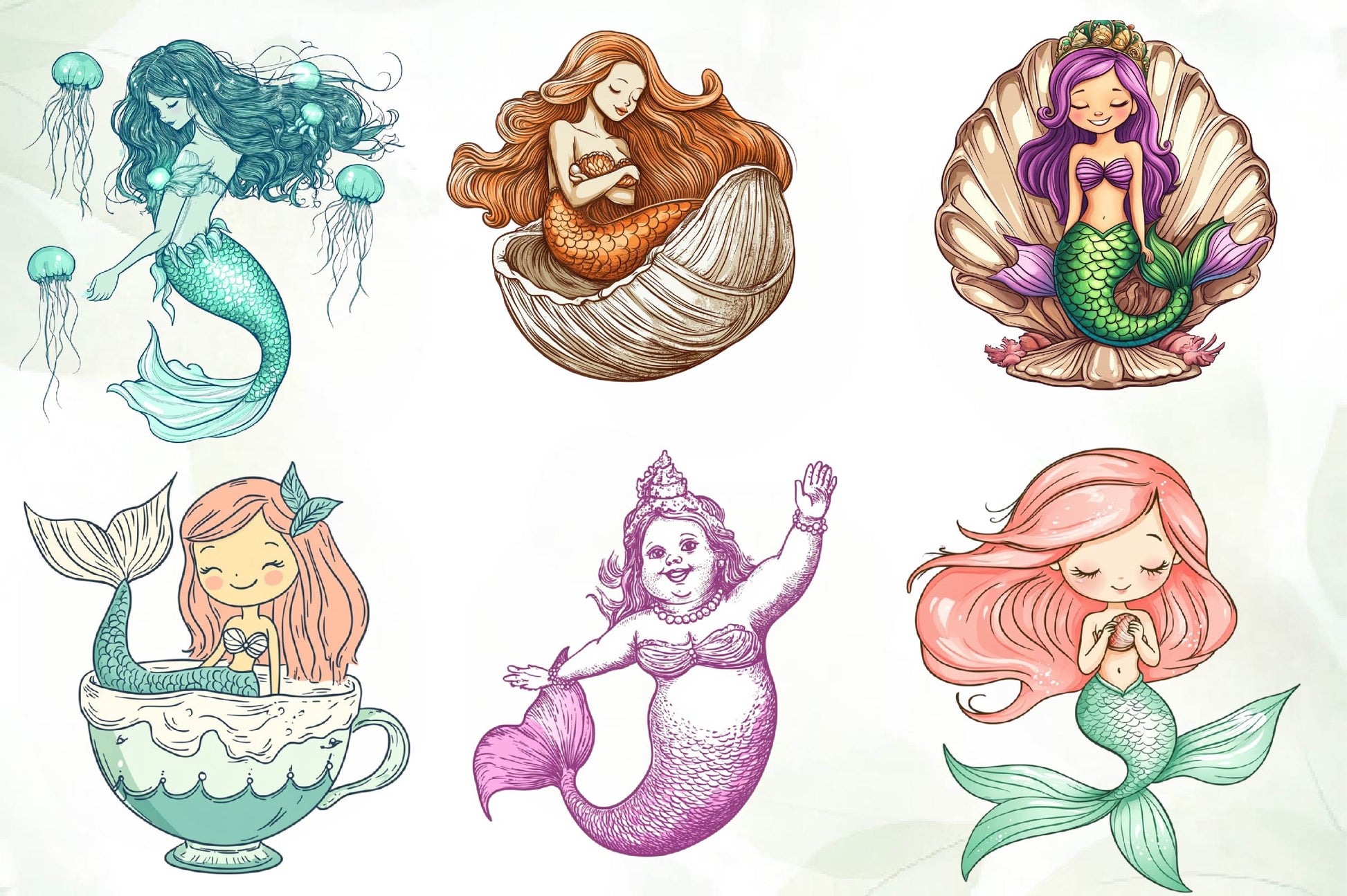 Cute Little Mermaid Clipart Bundle - CraftNest - Digital Crafting and Art