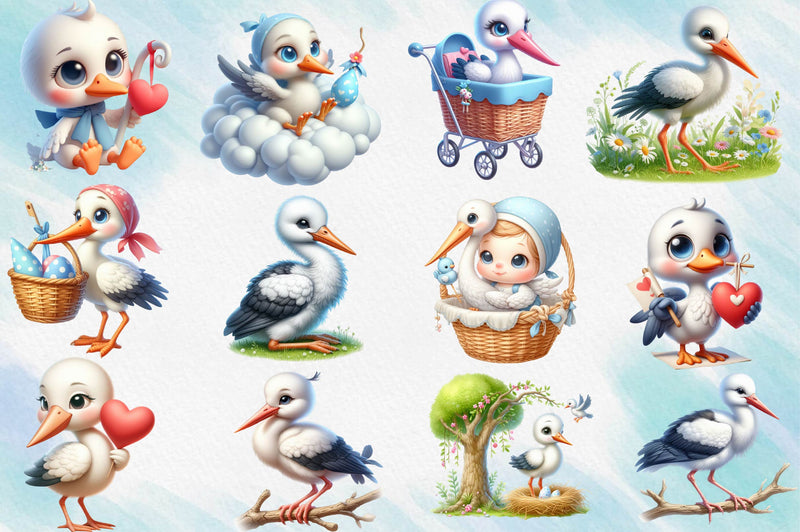 Baby Stork Clipart Bundle - CraftNest - Digital Crafting and Art