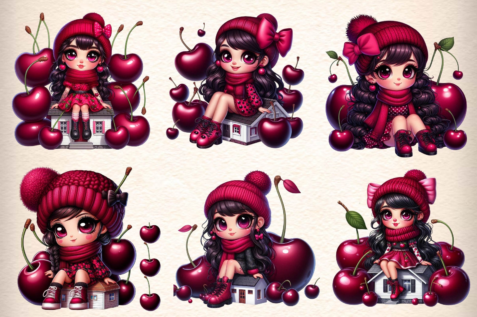 Cherry Cute Girl Clipart Bundle - CraftNest - Digital Crafting and Art