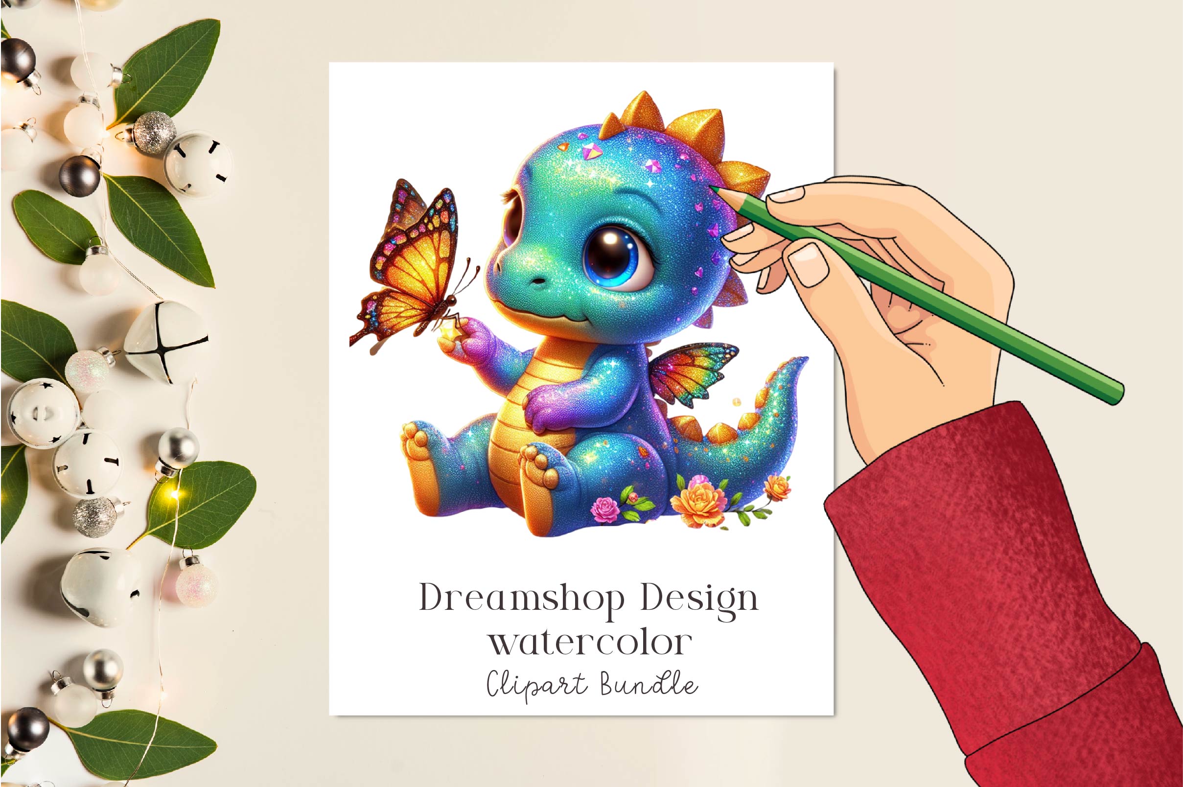 Cute Dinosaur With Butterfly Clipart Bundle - CraftNest - Digital Crafting and Art