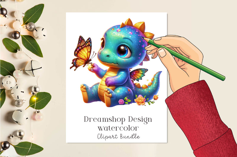 Cute Dinosaur With Butterfly Clipart Bundle - CraftNest - Digital Crafting and Art