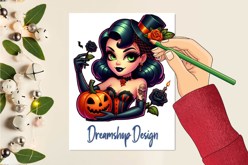 Vintage Pin Up Halloween Girl Clipart Bundle - CraftNest - Digital Crafting and Art