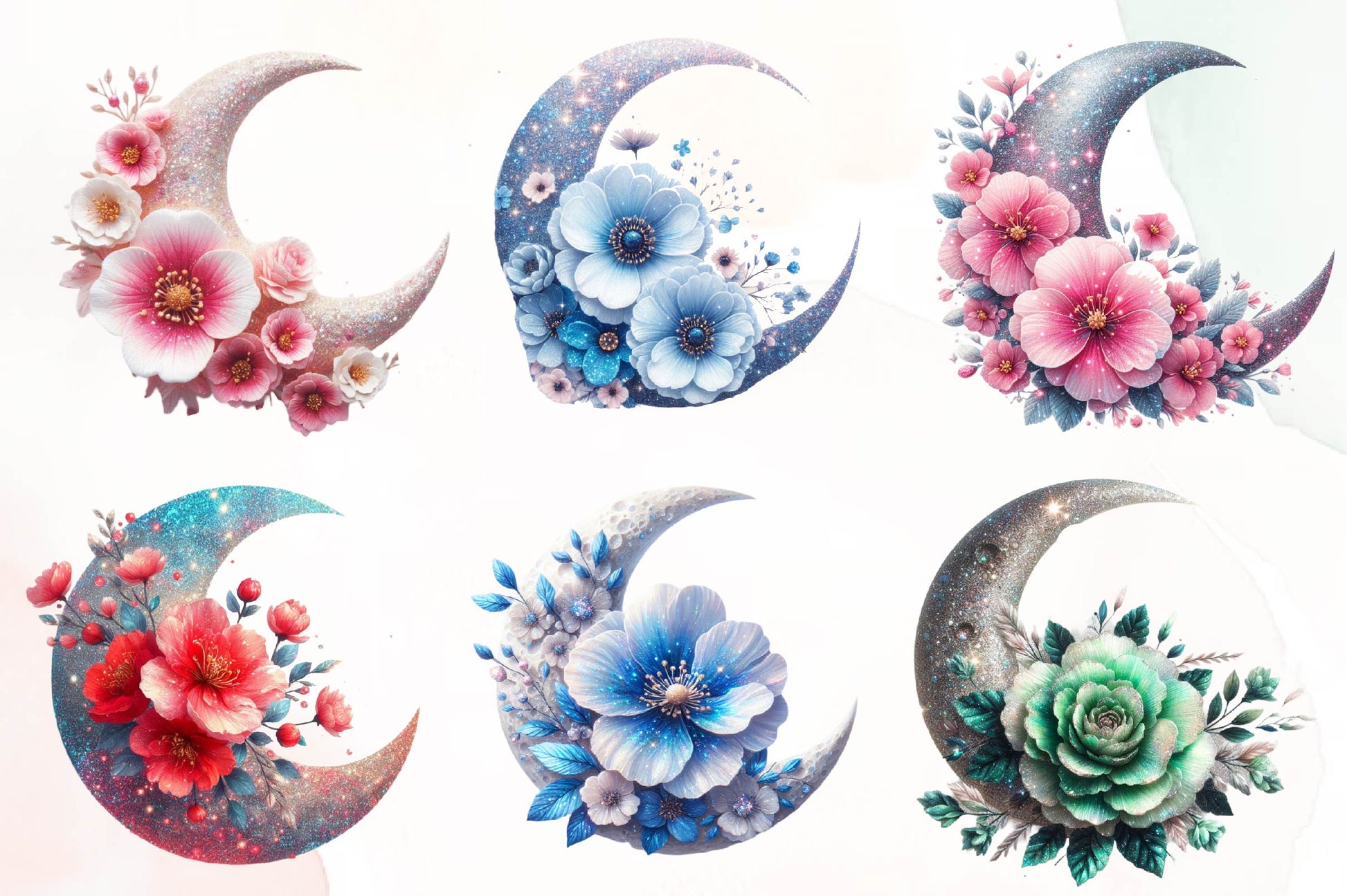 Crescent Moon Flower Clipart Bundle - CraftNest - Digital Crafting and Art