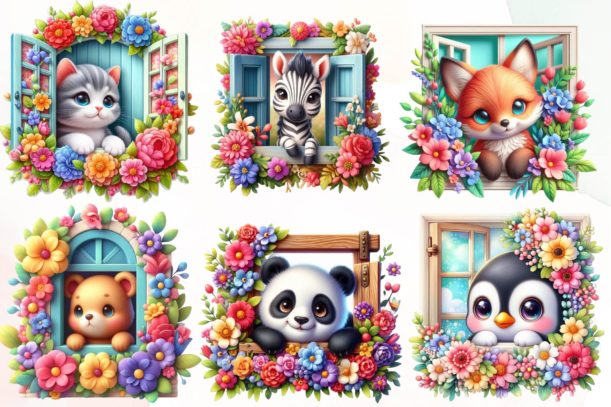 Cute Animals Peeking Window Clipart Bundle - CraftNest - Digital Crafting and Art