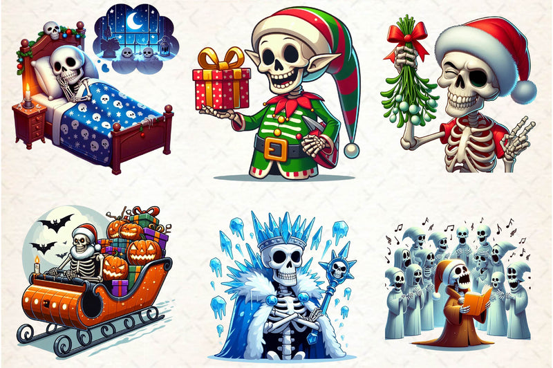 Funny Christmas Skeleton Clipart Bundle - CraftNest - Digital Crafting and Art