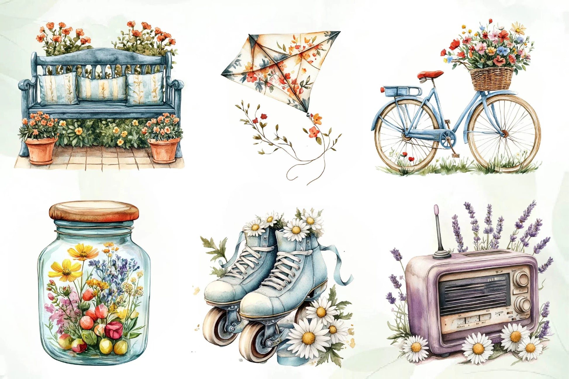 Retro Spring Clipart Bundle - CraftNest - Digital Crafting and Art