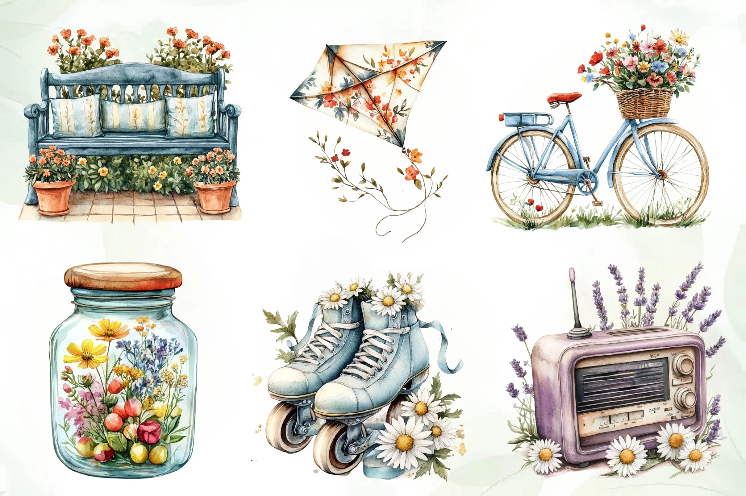 Retro Spring Clipart Bundle - CraftNest - Digital Crafting and Art