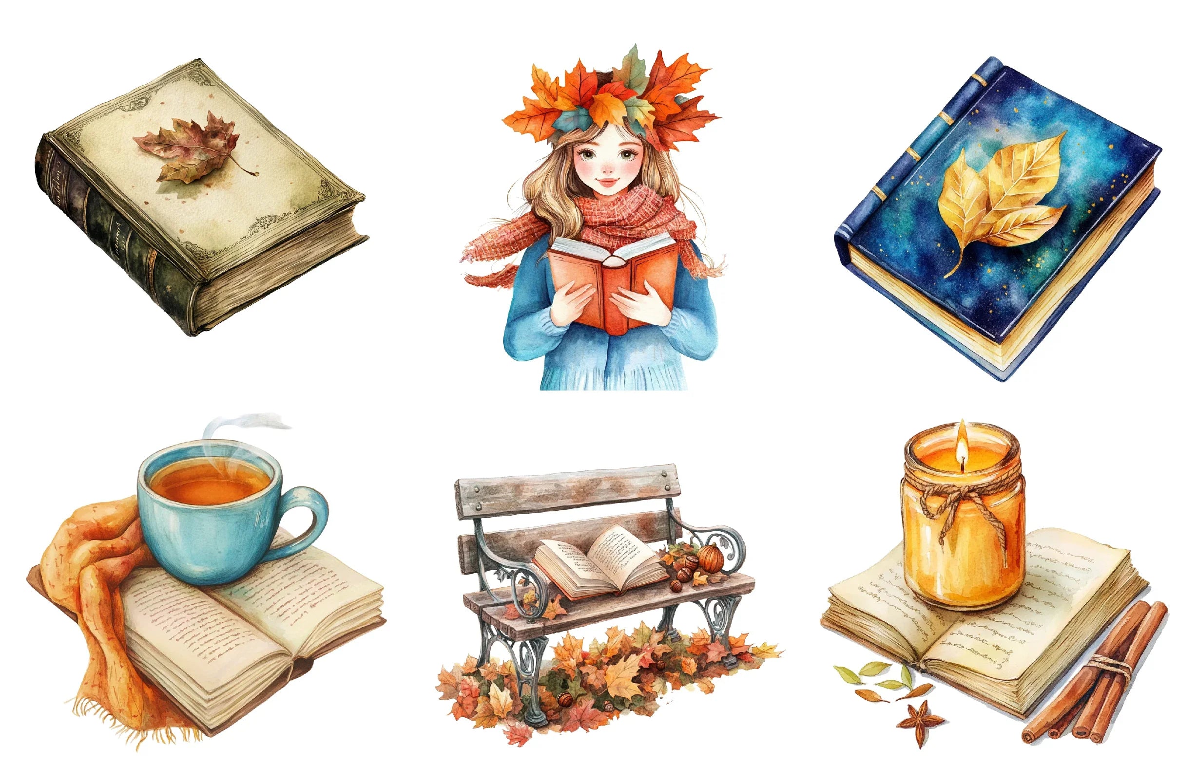 Autumn Reading Clipart Bundle