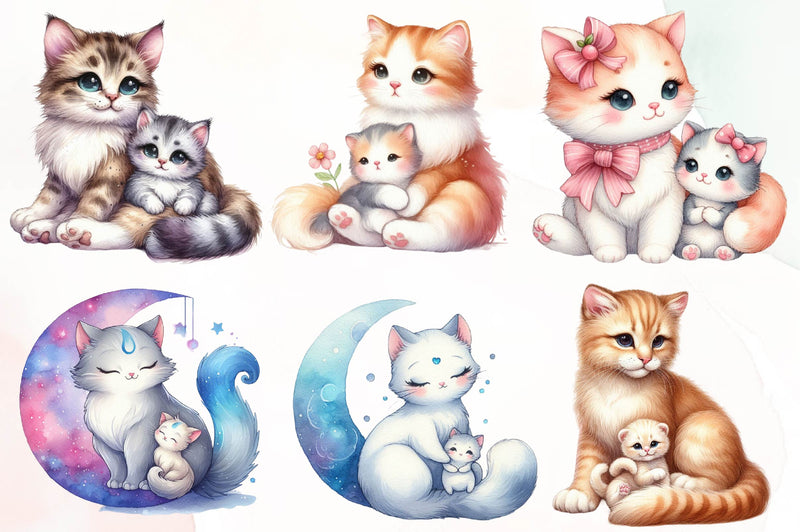 Cat Mother And Baby Clipart Bundle - CraftNest - Digital Crafting and Art