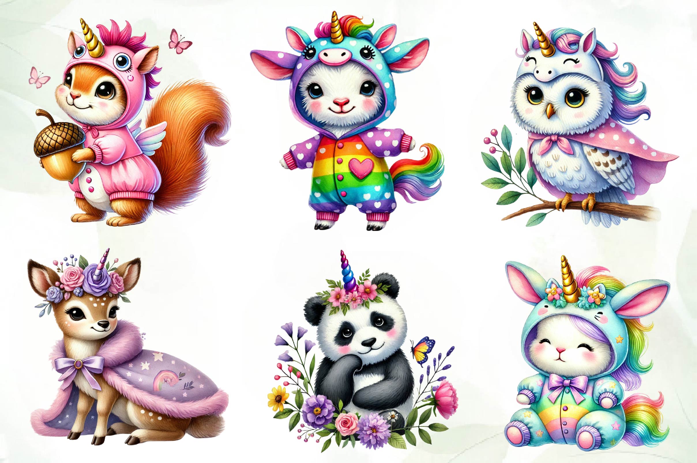 Unicorn Cute Animals Clipart Bundle - CraftNest - Digital Crafting and Art