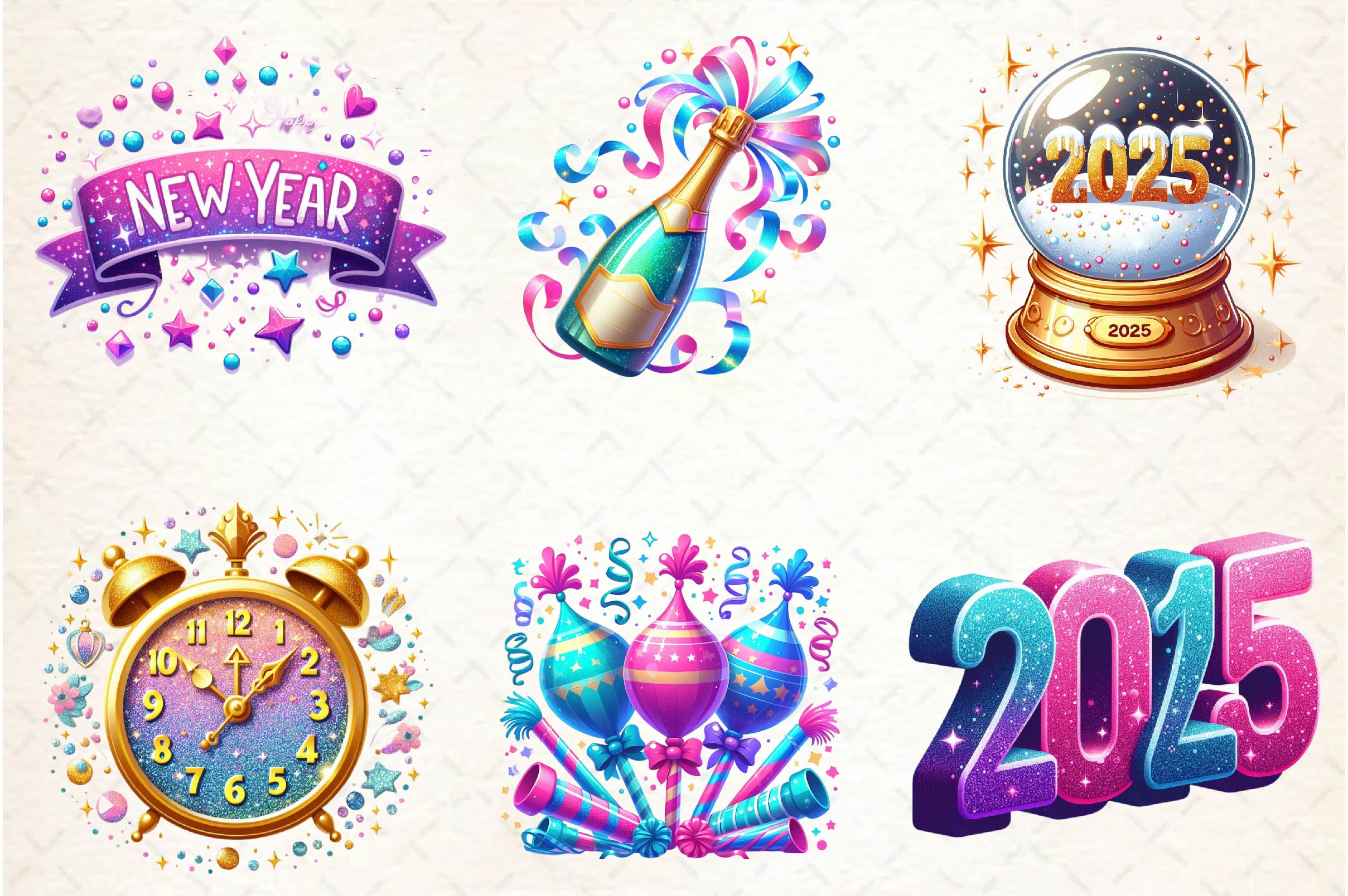 Glittery New Year Clipart Bundle - CraftNest - Digital Crafting and Art