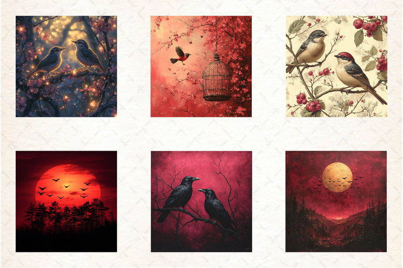 Burgundy Night Birds Backgrounds Clipart Bundle - CraftNest - Digital Crafting and Art